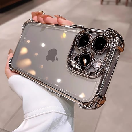 耐衝撃加工 iPhone16pro/16promaxケース メッキ クリアiphone15pro/14/13promax/12カバー 黄ばまない 丈夫[M4665]