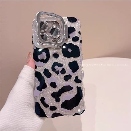 スタンド付ヒョウ柄 iPhone16/16proケース キラキラうねうね iphone15promax/14/13カバー おしゃれ 大人可愛い[M4940]