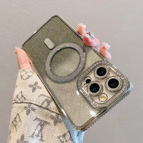 ジュエリー Magsafe対応 iPhone15/15proケース キラキラインナーシール付 iphone 14/13/12カバー きれい[M3857]