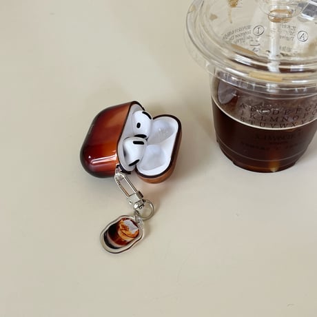 ぼかし Airpods 4ケース 琥珀色 光沢感 Airpodspro2/proカバー Airpods3/2 コーヒーカップとストラップ付[M4857]