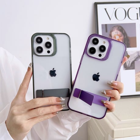 スタンド付高透明 iPhone14/15ケース 高級感高品質 iPhone13/12/11カバー 枠 滑りにくい オシャレ 男女向け シンプル多機能[M3044]