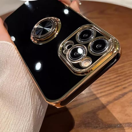 リング付 iPhone15/15plus/15proケース メッキ スタンド機能 iPhone14/13/12proカバー 光沢感 耐久性[M3558]