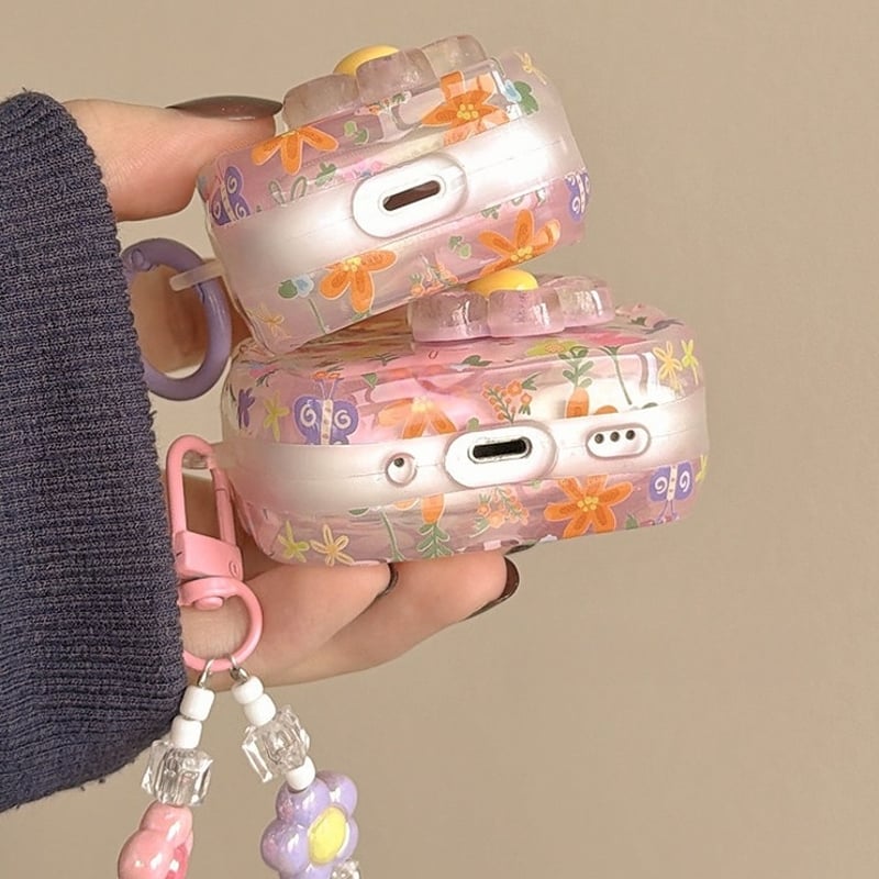 花柄 Airpods Pro3ケース Flowersストラップ Airpods4/3カバー p
