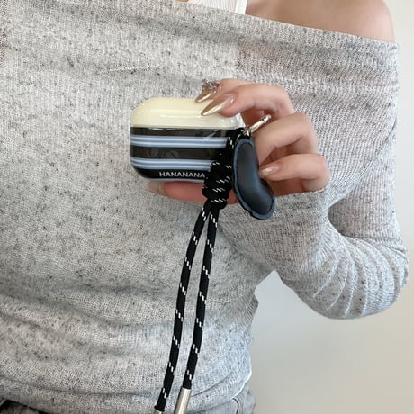 縞模様 Airpods 4ケース ハートデコキーチェーン付 Airpods3/Pro2ケース airpodsproカバー  トレンド人気[M4882]