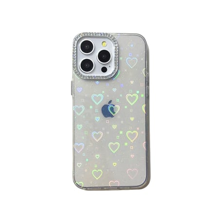 光るハート柄 iPhone15Pro/15Plusケース 女子力アップ iPhone14/13Pro/12カバー 綺麗 夏ファッション[M4439]
