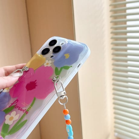 花ロングチェーン iphone14/13proケース  おしゃれ可愛い アイフォン12pro/11ケース  便利 ガールズに人気 ギフトにおすすめ[M3224]