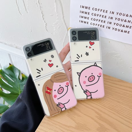Galaxy z flip3 ケース  可愛いpig さりげないお揃い ギャラクシーzフリップ  5Gカバー キュート  クリア[M1855]
