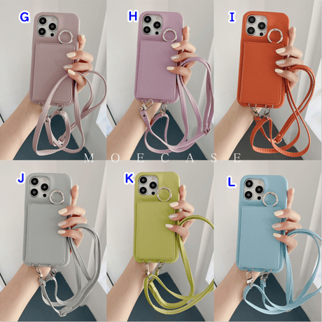鏡 カード入れ4個 アイフォン15/14proケース 革製 iPhone13mini/12/11カバー リング/肩掛けストラップ 高品質シック 12色[M3260]