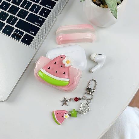 スイカ Airpods Pro3ケース キーホルダー付き Airpods 4/3カバーケース AirpodsPro2/1 かわいい 美味しいそう [M6487]