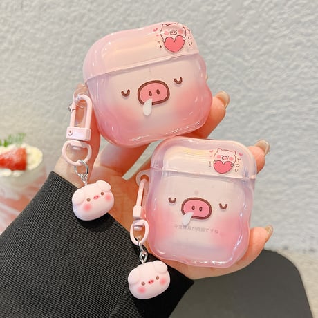 ブタ Airpods 4ケース めっちゃ可愛い エアーポッズ3/Pro2ケース airpodsproカバー キーホルダー付 ギフトにおすすめ[M5103]