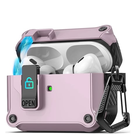 耐衝撃 Airpods 4ケース ロッククリップ付 AirpodsPro2/第3世代ケース カッコイイ カラビナ付 ワイヤレス充電 丈夫 耐久性 [M4792]