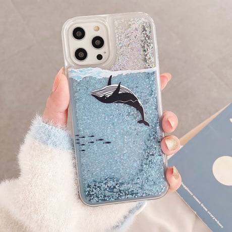液体 サメ iPhone15/14proケース 流れるグリッター iPhone13mini/12/11proカバー キラキラ 可愛い おしゃれ 海 プレゼントにおすすめ[M3248]
