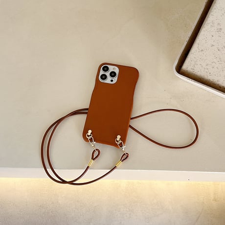 レザー製ストラップ付 iphone14/13ケース シンプル高級感アイフォン12/11カバー ファッション ガールズに人気[M2137]