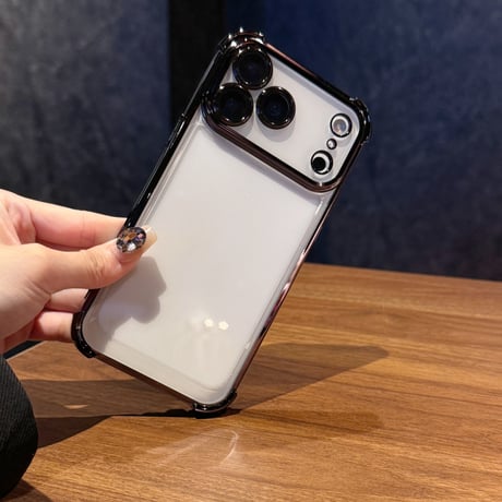 耐衝撃 iPhone17pro/17promaxケース レンズ保護カバー付 iPhone17/17Airカバー 黄ばまない メッキライン[M5645]