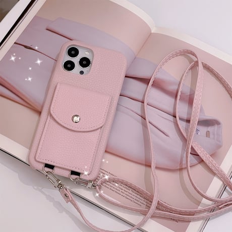 ICカード収納 iPhone14/15Proケース ショルダー付き アイフォン13mini/12/11カバー 革製 高品質 シンプル 便利[M2696]