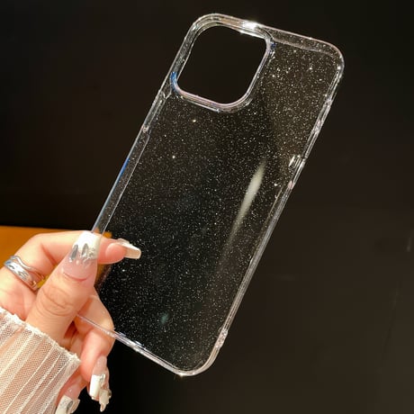 クリア iPhone15/15proカバー 黄ばまない キラキララメiphone14pro/13/12カバー 軽量薄型 [M4218]