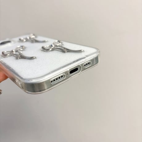 メタルリボン iPhone16/16Proケース キラキラ 透明 iPhone14Pro/13/12ケース ラメ入り 黄ばまない [M4633]