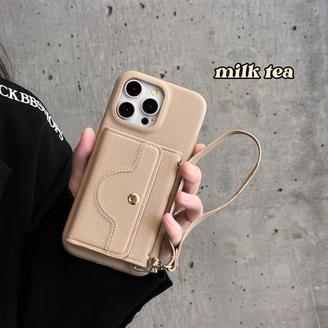 鏡カード入れ付 iPhone15Pro/15Promaxケース レザー製 iPhone14pro/13/12proカバー ストラップ付 高級感[M4525]