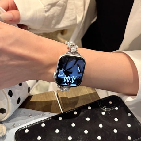 パール  AppleWatchバンド エレガント AppleWatchベルト Series 11/10/9/8 SE3/2  Ultra3/2/1 高級感高品質  美しい[M6239]
