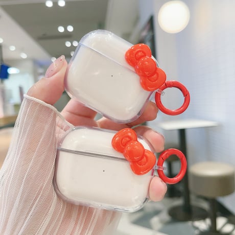 レッドリボン Airpods4ケース 透明 AirpodsPro2ケース airpods3/2クリアケース リング付き ギフトにおすすめ[M5426]