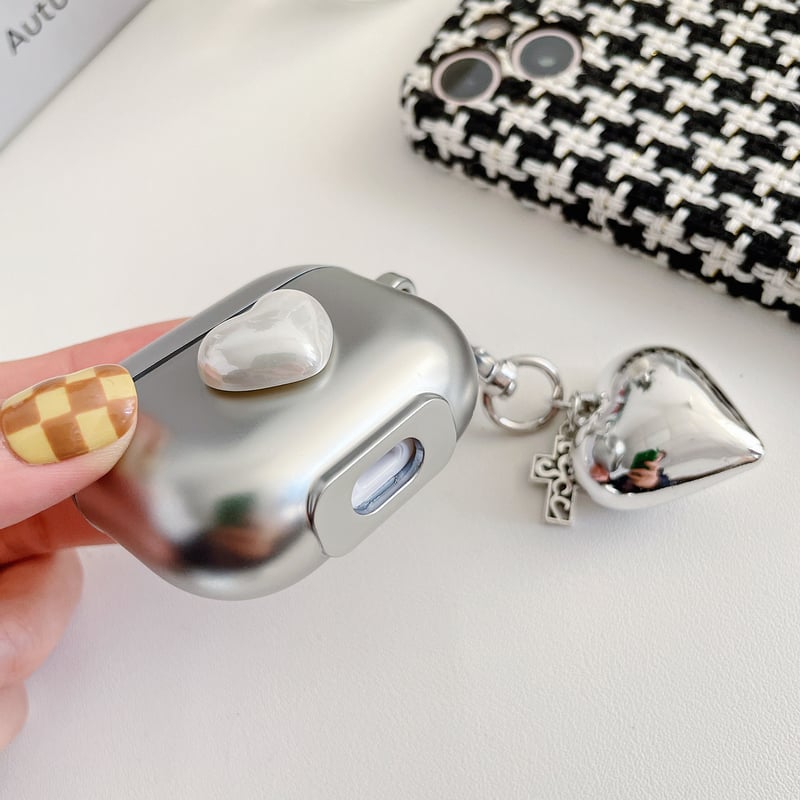 airpods第三世代ケース 真珠ハート シルバーハートアクセサリー airpods第三世代ケース 真珠ハート シルバーハートアクセサリー