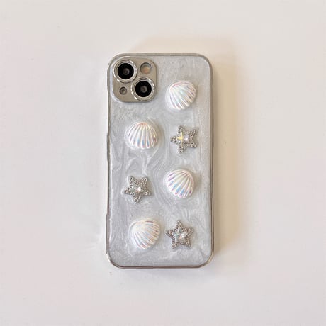 シェル iPhone15/15proケース チャーム付 iPhone14/13pro/12カバー キラキラ 女子力アップ[M4540]