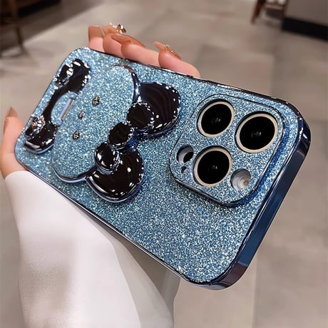 ウサギ鏡兼スタンド iPhone16/16Proケース  キラキラ iPhone15pro/14/13Proカバー 可愛い 多機能 耐衝撃[M4929]
