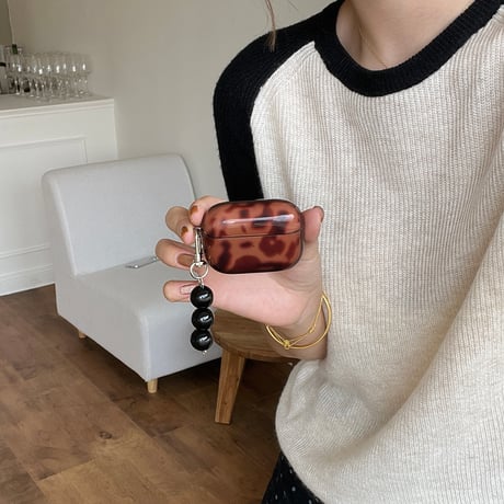 秋冬に流行る Airpods4ケース  ヒョウ柄 グリーン/ブラウン Airpodspro2/proカバー Airpods3 光沢感 キーチェーン付き [M4819]
