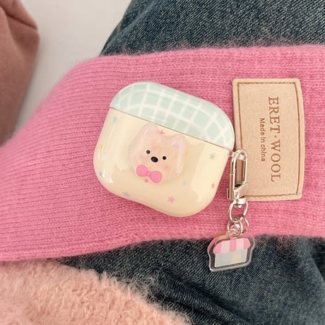 クマちゃん Airpods 4ケース 淡色系 Airpodspro2/proカバー Airpods3/2 キーホルダー付 めっちゃ可愛い ギフトにおすすめ[M4998]