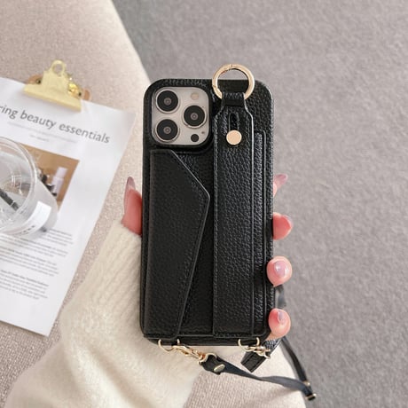 ショルダーストラップ iPhone14/15proカバー カード収納 ベルト付 アイフォン13pro/12/11proケース  多機能 高品質 使いやすい [M2646]
