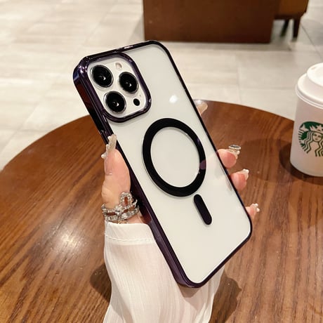 メッキクリア iPhone15Pro/15ProMaxケース  MagSafe高品質 耐久性 黄ばまない iPhone14/12/13Proカバー 軽量[M3532]