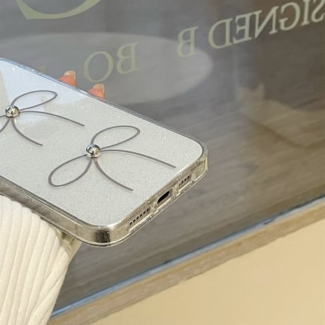 リボン クリアiPhone15/15proケース キラキララメ入り iPhone14/13pro/12クリアケース かわいい トレンド[M4050]