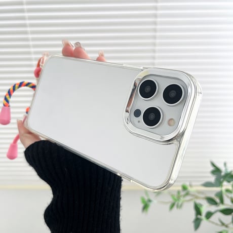 ショルダーストラップ付 ミラーiPhone15/15proケース  丈夫 iPhone14pro/13/12カバー シンプル風 高機能[M4010]