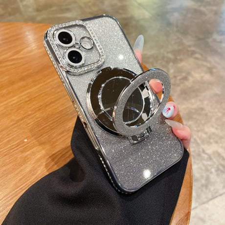 メイク直しミラー iPhone16/16Proケース Magsafeリングスタンド ジュエリー iPhone15Pro/14/13Proカバー 大人気 コスパ最強[M4585]