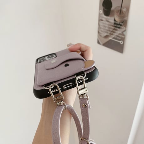 クマちゃんカード入れ iPhone15/14proケース 革製 アイフォン13/12mini/11カバー 肩掛けストラップ 高品質シック 11色[M3417]