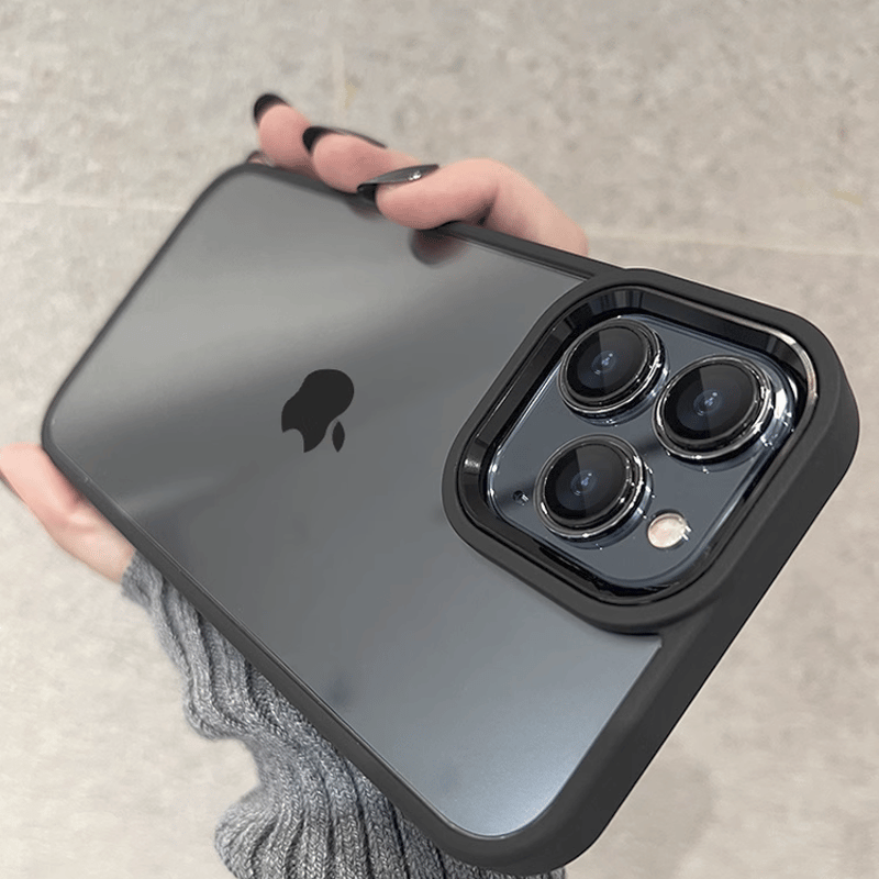 【Iphone15】テクスチャード クリアケース　ブラック iPhone15/15Proケース クリア 高透明 黄ばまない 金属レンズ枠 頑丈