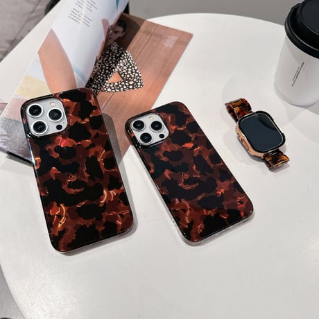 べっ甲 iPhone15/15proケース 透明感 レトロ感 iPhone14/13pro/12promaxケース クール  高級感[M4122]
