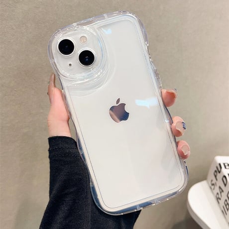 うねうね iPhone15/15proケース 高透明 ウェーブ型クリアケース 光沢 大人可愛い 落下防止[M3483]