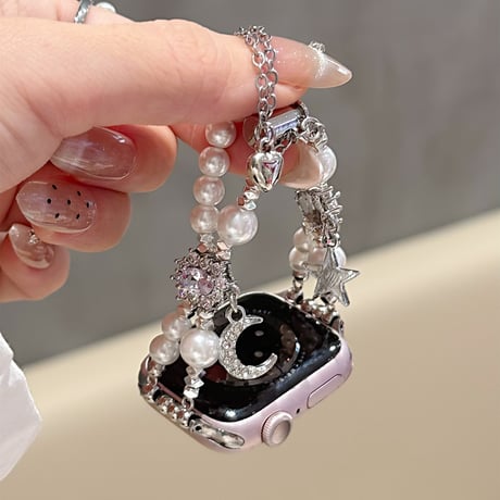 パール AppleWatch Serise 10バンド 高級感 女子力高いアップルウォッチ Ultra2/1/SE/Series9/8/7/6/5/4/3/2/1 きれい 存在感抜群[M5184]
