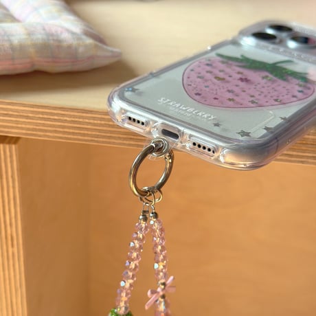 ダイヤストロベリー iPhone17pro/17ケース キラキラ感 iPhone16promax/15proケース オシャレストラップ 女子力高い[M5978]