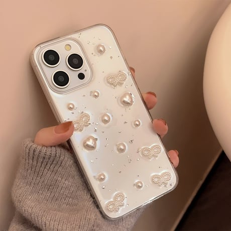 リボン/ハート iPhone16/15proケース クリア iPhone14/13pro/12ケース 大人可愛い 黄ばまない[M4693]