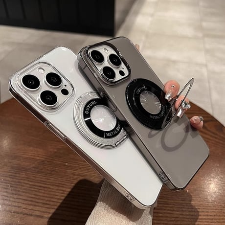 クリア iPhone15pro/15promaxケース MagSafeリングスタンド付 iPhone14pro/13/12カバー 黄ばまない 薄型 [M4127]