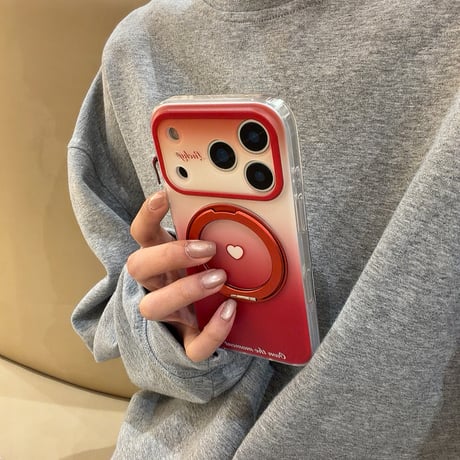 360度回転可MagSafeリング iPhone17/17プロケース ハート柄 iPhone17Promax/16Pro/15ケース グラデーションカラー 耐衝撃頑丈[M6093]