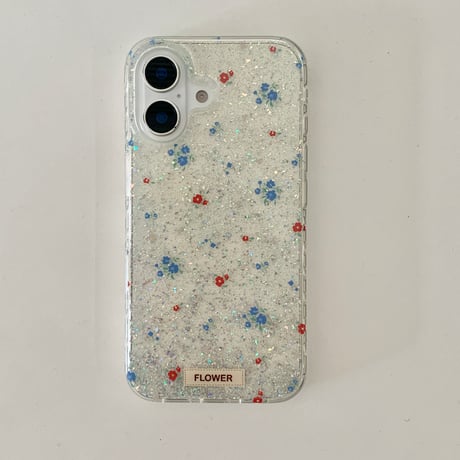 キラキラ花柄 iphone16/16proカバー  ラメ入り おしゃれ iphone15/14pro/13ケース 女子力アップ 可愛すぎる[M4955]