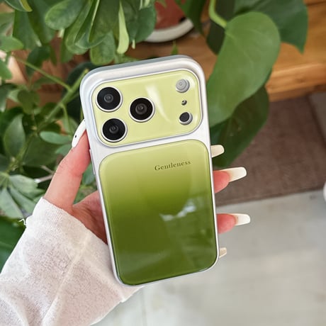 グラデーショングリーン iPhone17Pro/17ケース 光沢感 iPhone16/15Pro/14ケース  頑丈 涼しそう[M6371]