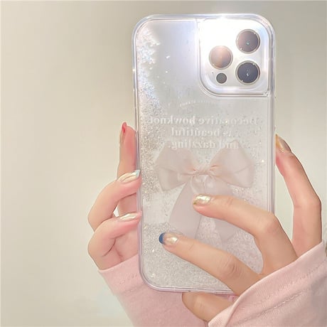 動くグリッター iphone15/14proケース  リボン柄 クリア iphone13/12/11カバー キラキラ SNSで大人気 おしゃれ[M2224]