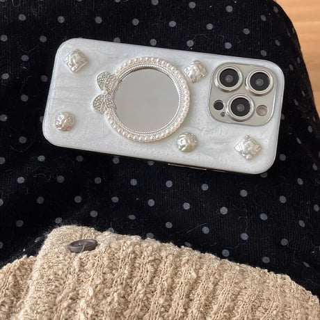鏡 iPhone15/15proケース パール/宝石 アイフォン14/13pro/12ケース かわいい 女子力高い[M4486]