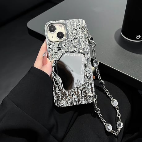 ショルダーチェーン付 iPhone16/15Proケース 鏡付 シック iPhone13Pro/14/12proカバー お洒落 [M4583]