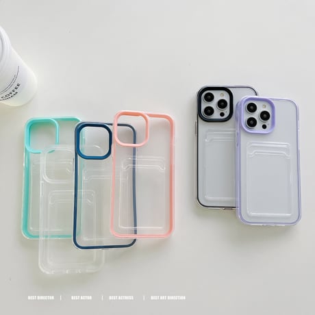 ICカード入れ iphone14pro/15proケース  カラー枠 頑丈iphone13/12/11proカバー   シンプル  お揃い 使いやすい 定番[[M2663]