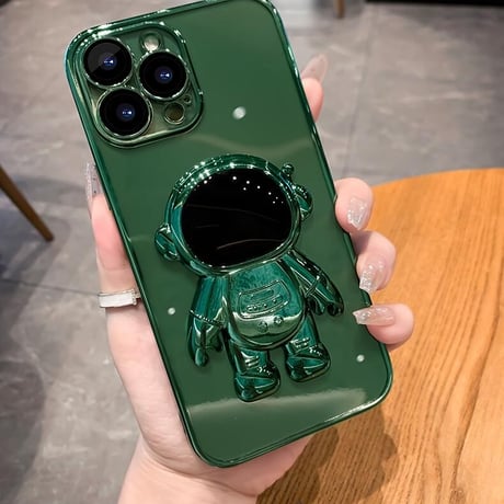 宇宙飛行士スタンド iphone14plus/14promaxケース  メッキ クリアアイフォン13/12/11proカバー カッコイイ 可愛い 実用[M2235]